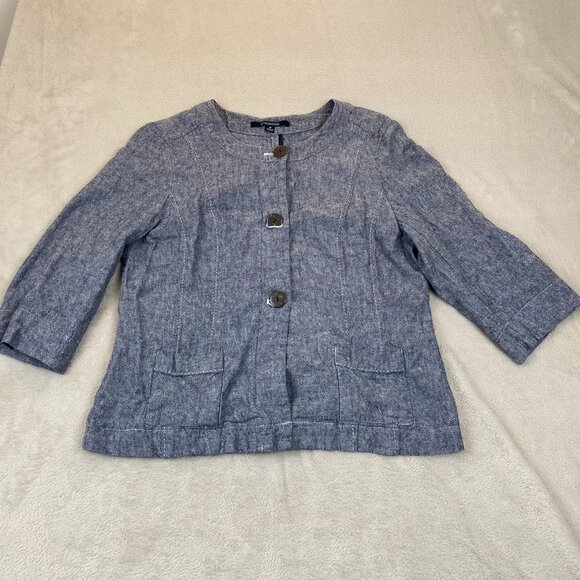 Chadwick's Women's Blazer Jacket Size 14 Linen Blend Blue Heather Button-Front - Picture 10 of 11